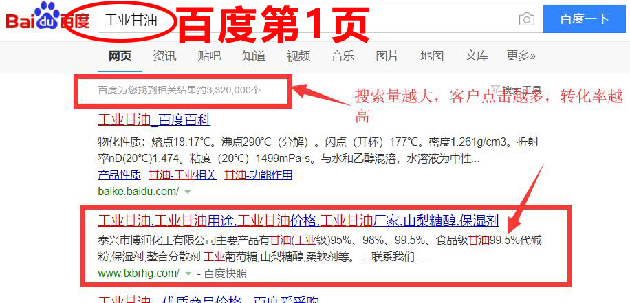 整站SEO优化“工业甘油”行业大词上首页排名